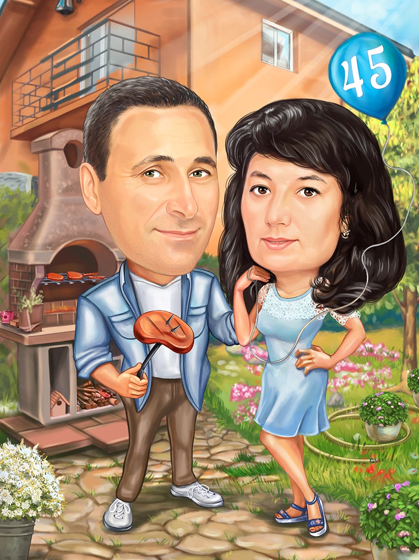 Caricatura aniversare cu frigarui