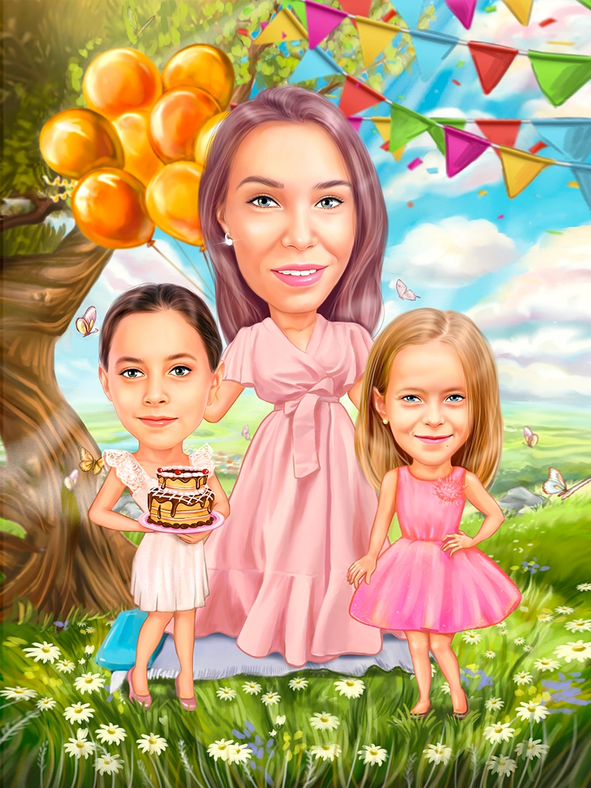 Caricatura mama cu 2 fiice