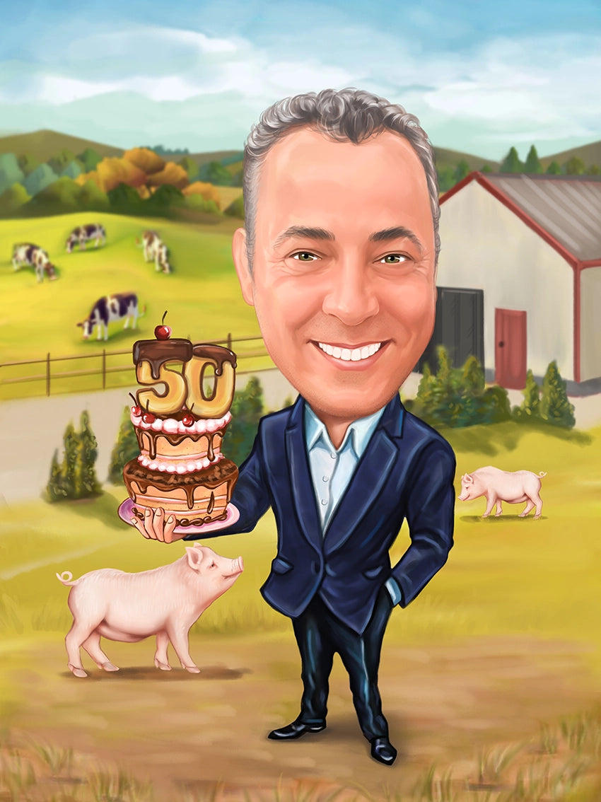 Caricatura barbat la 50 ani