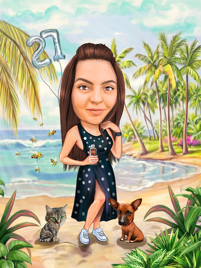 Caricatura zi de nastere la mare