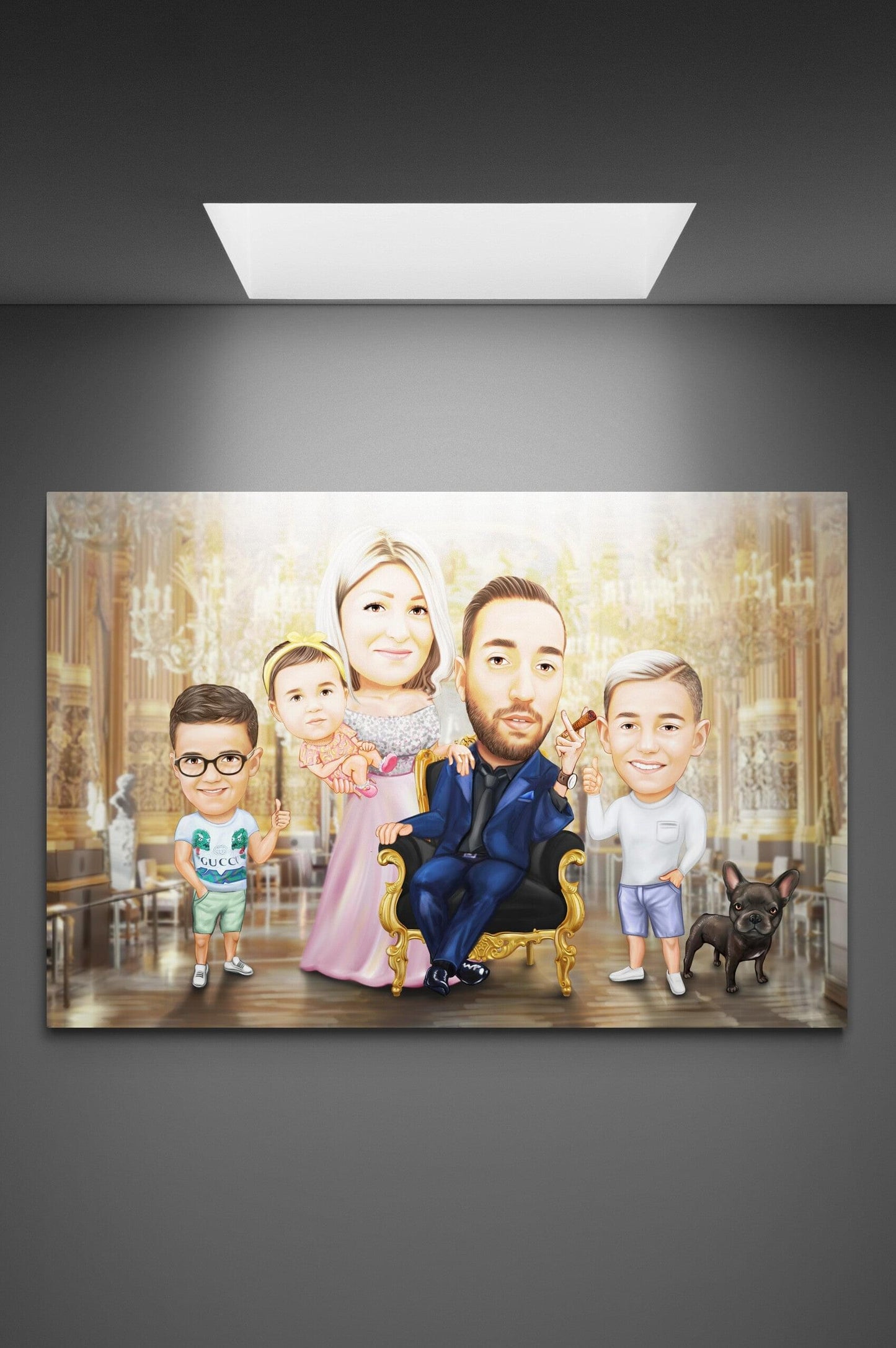 Caricatura botez familie cu 3 copii