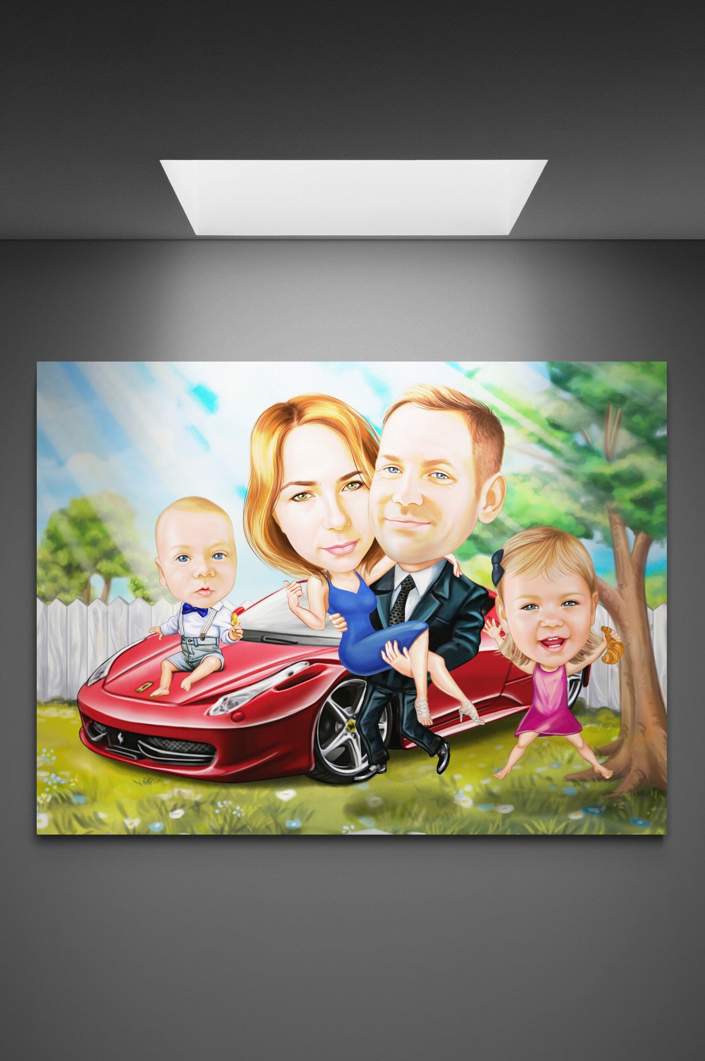 Caricatura de familie cu Ferrari