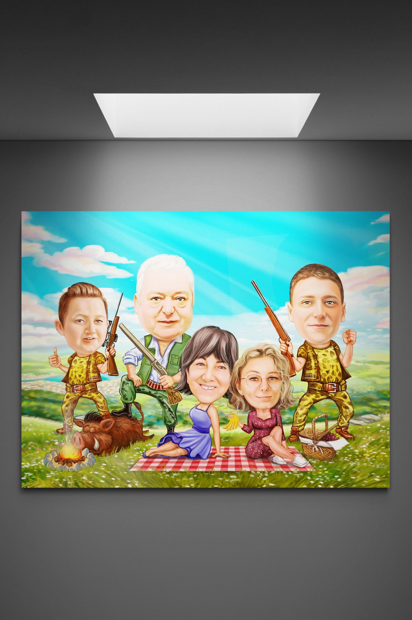 Caricatura cu bunicii la vanatoare si picnic