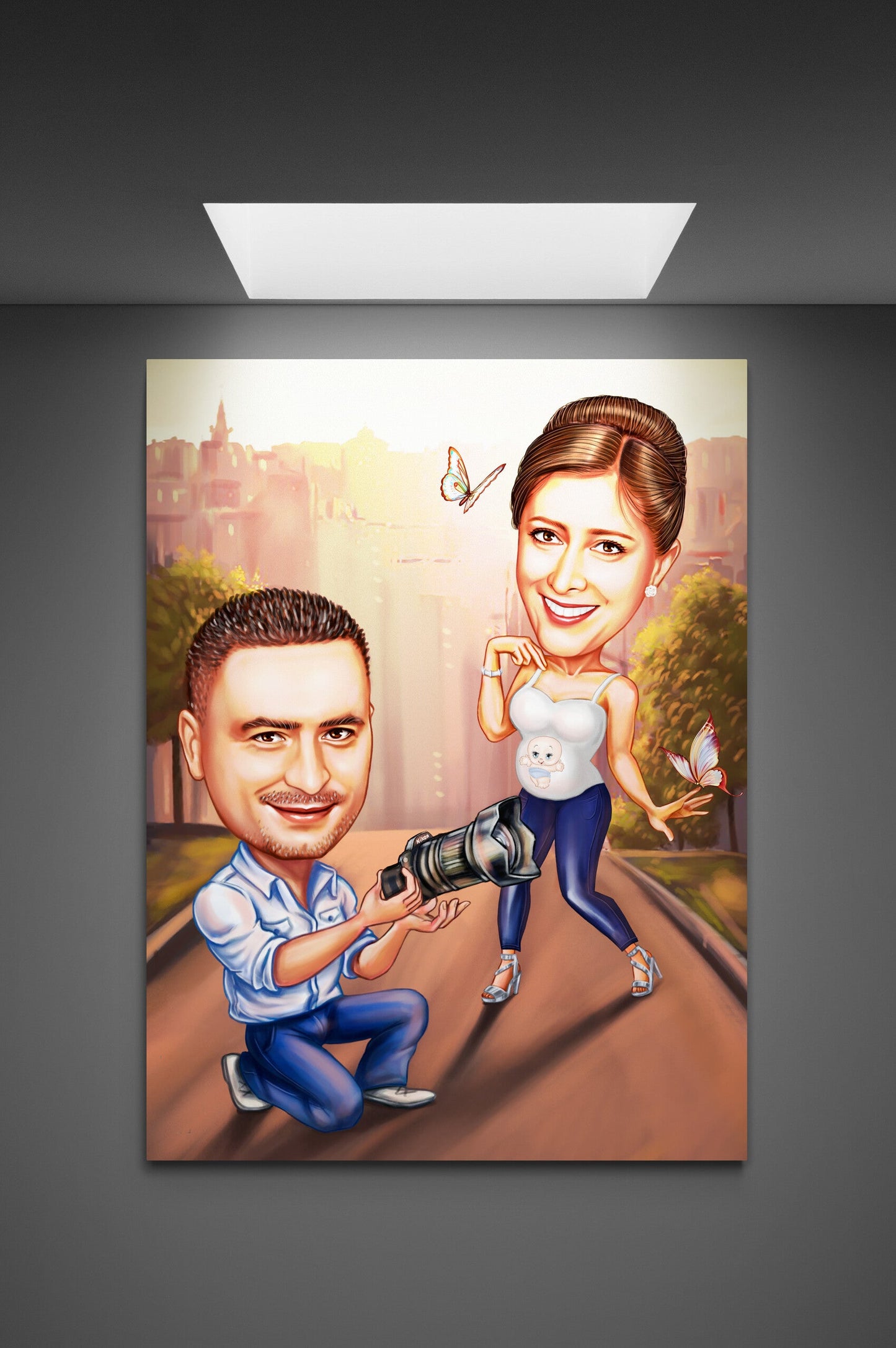 Caricatura de cuplu fotograf viitor tatic