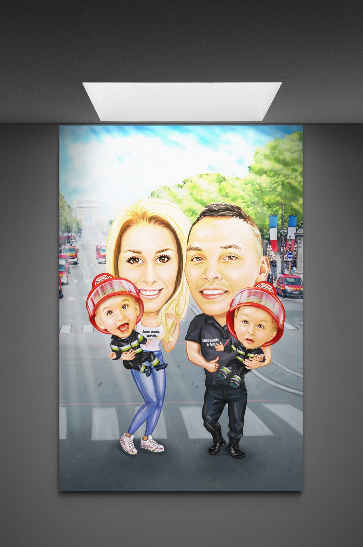 Caricatura familie de pompier