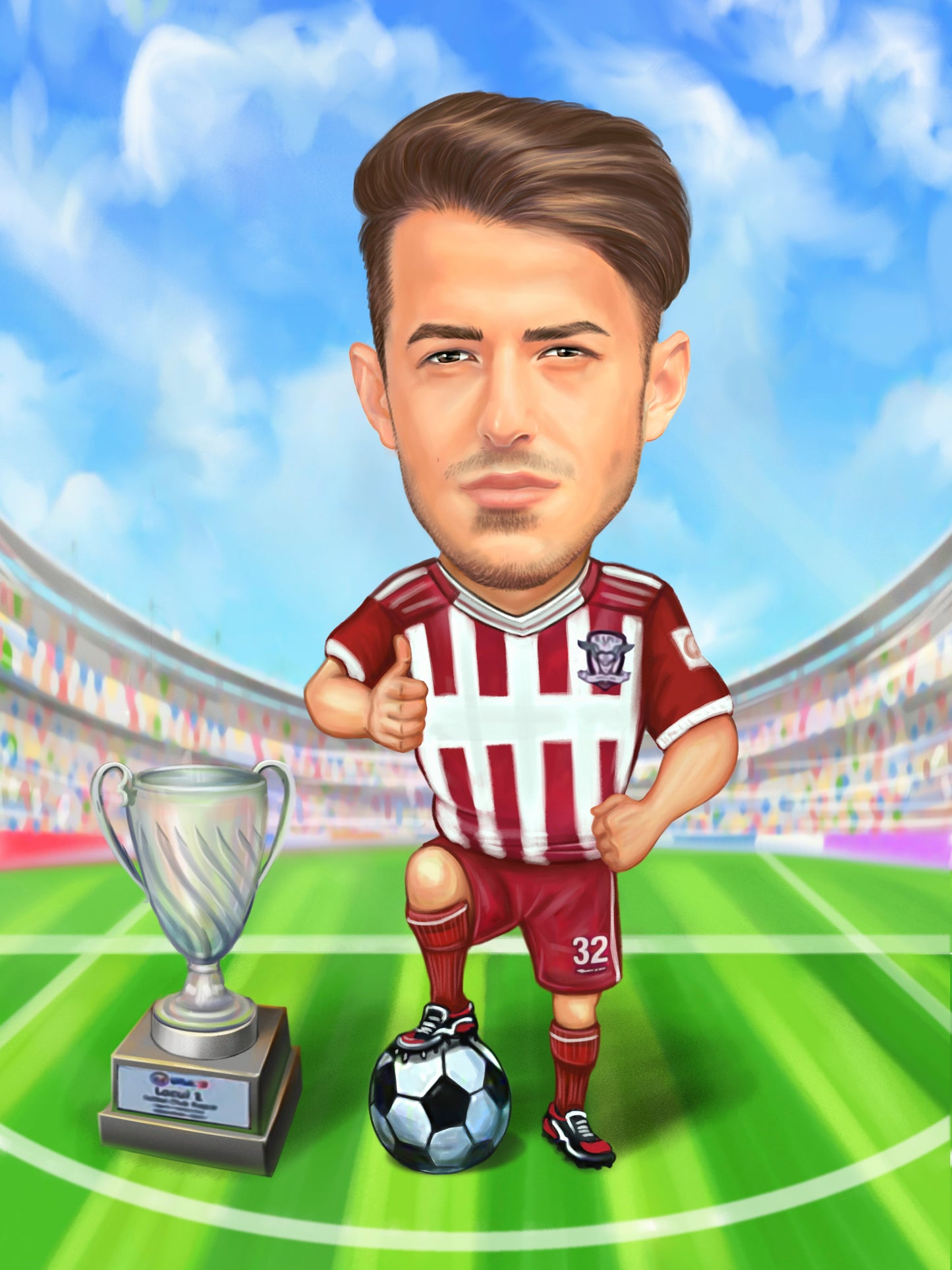 Caricatura fotbalist cu cupa