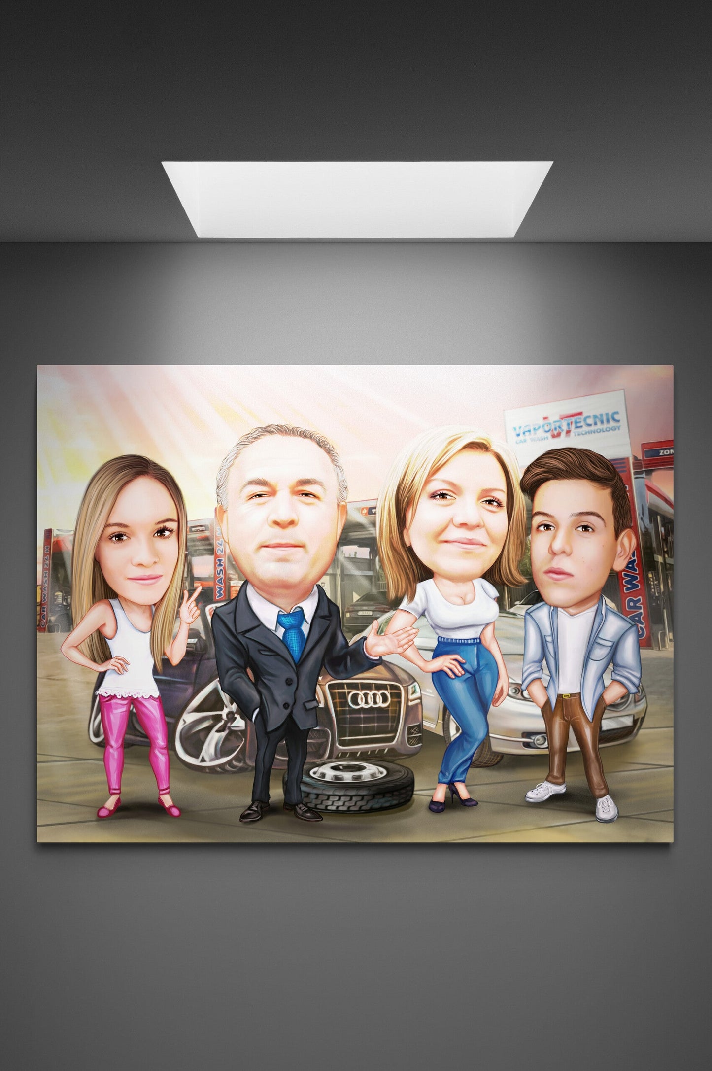 Caricatura de familie la spalatoria auto