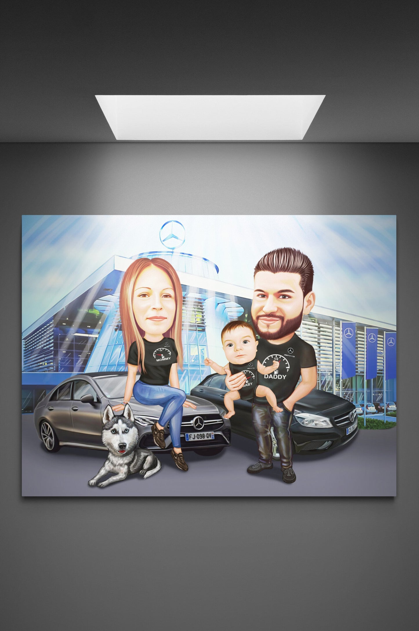 Caricatura de familie pasiune pentru Mercedes