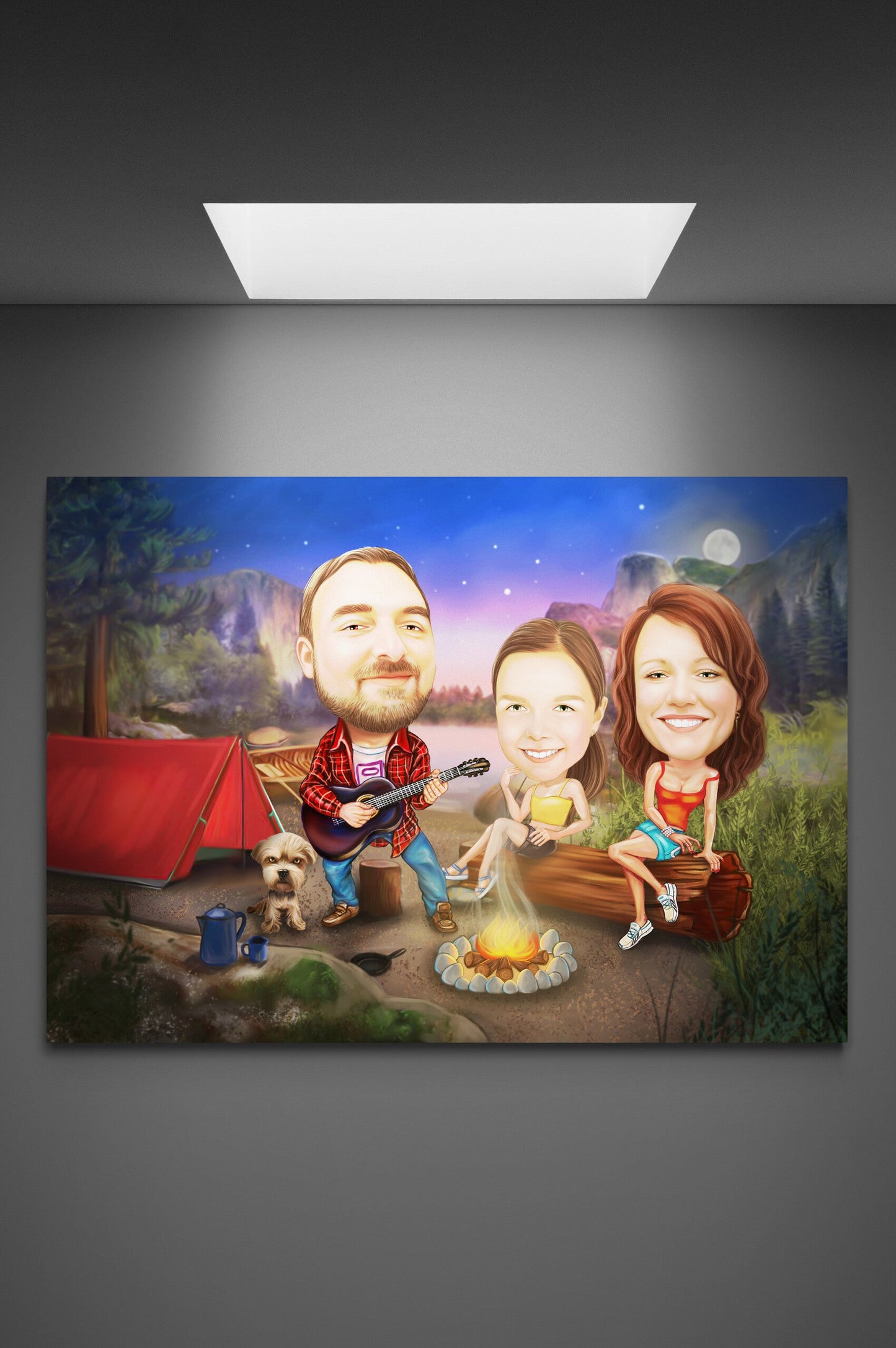 Caricatura de familie picnic in acorduri de chitara