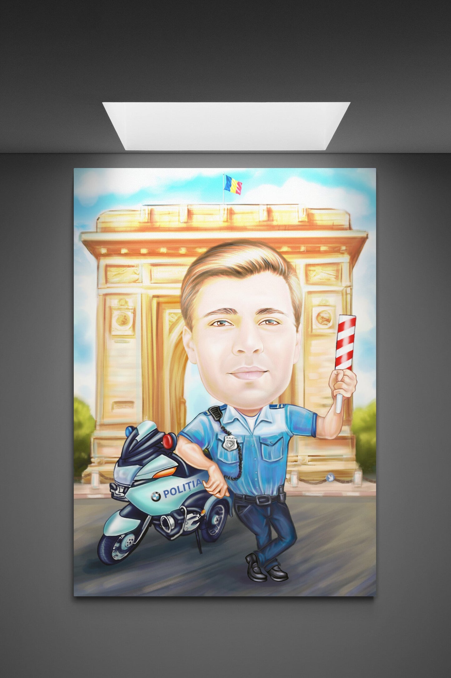 Caricatura politist cu motor