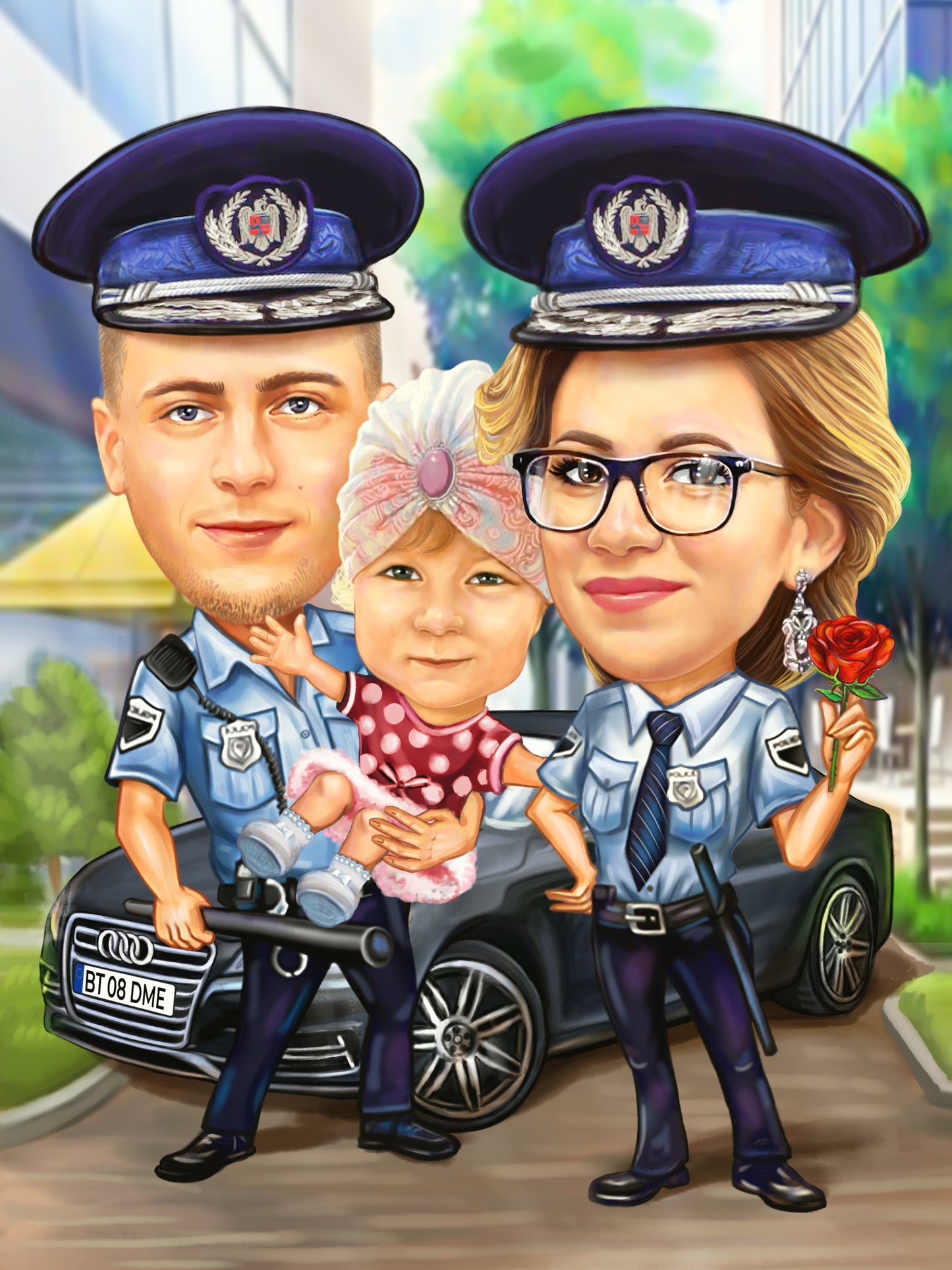 Familie de politisti cu bebe