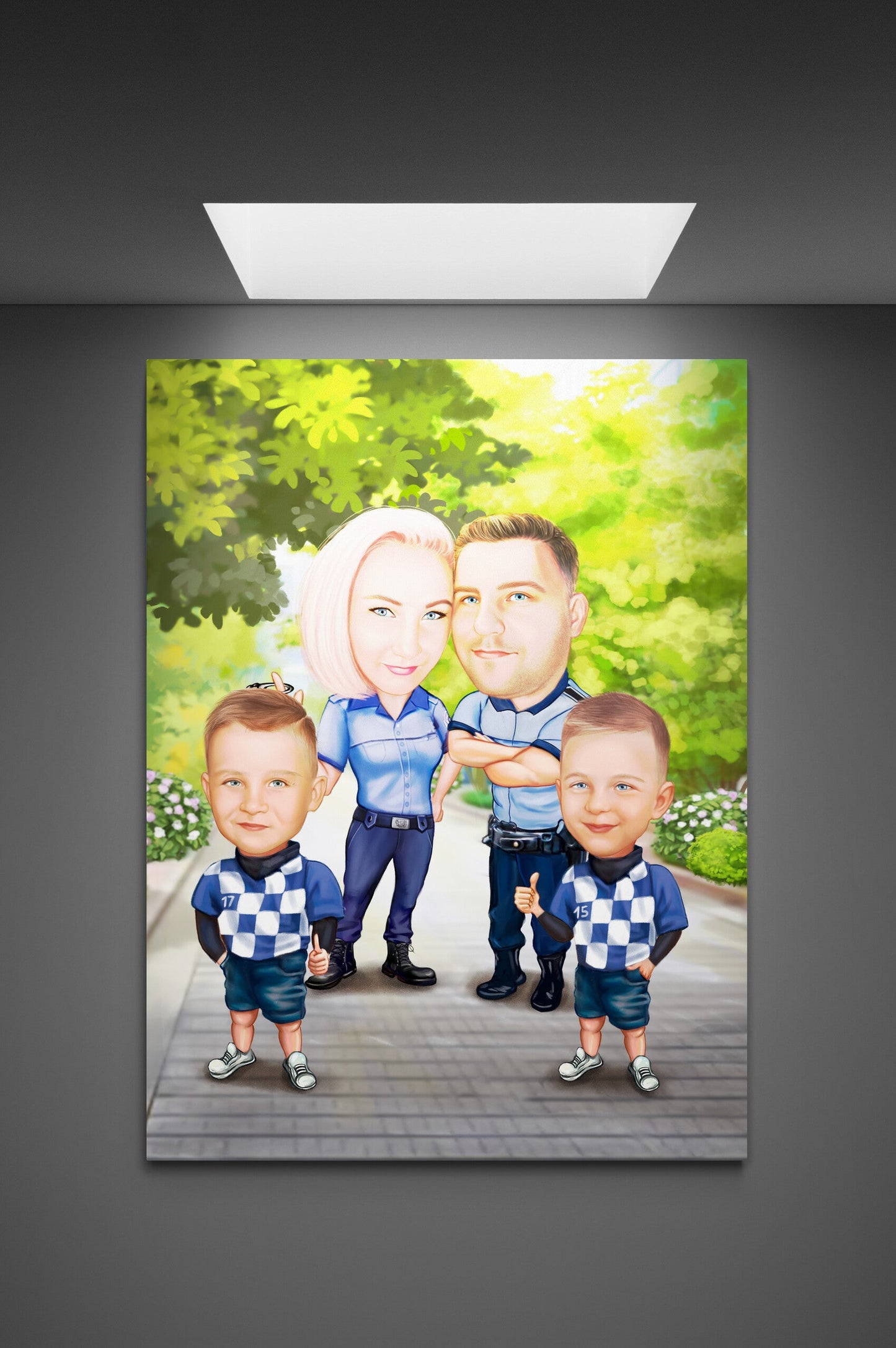 Caricatura de familie politisti cu gemeni