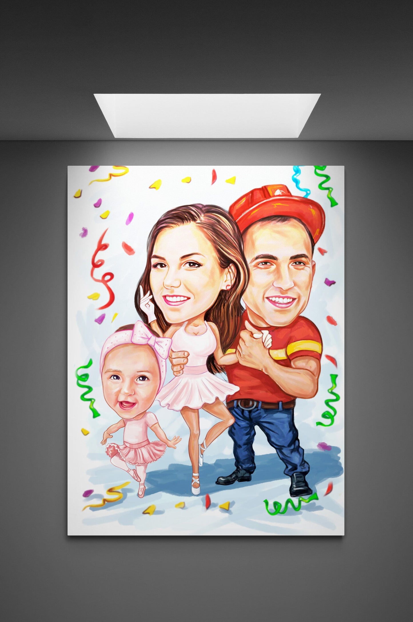 Caricatura de familie pompier cu balerinele lui