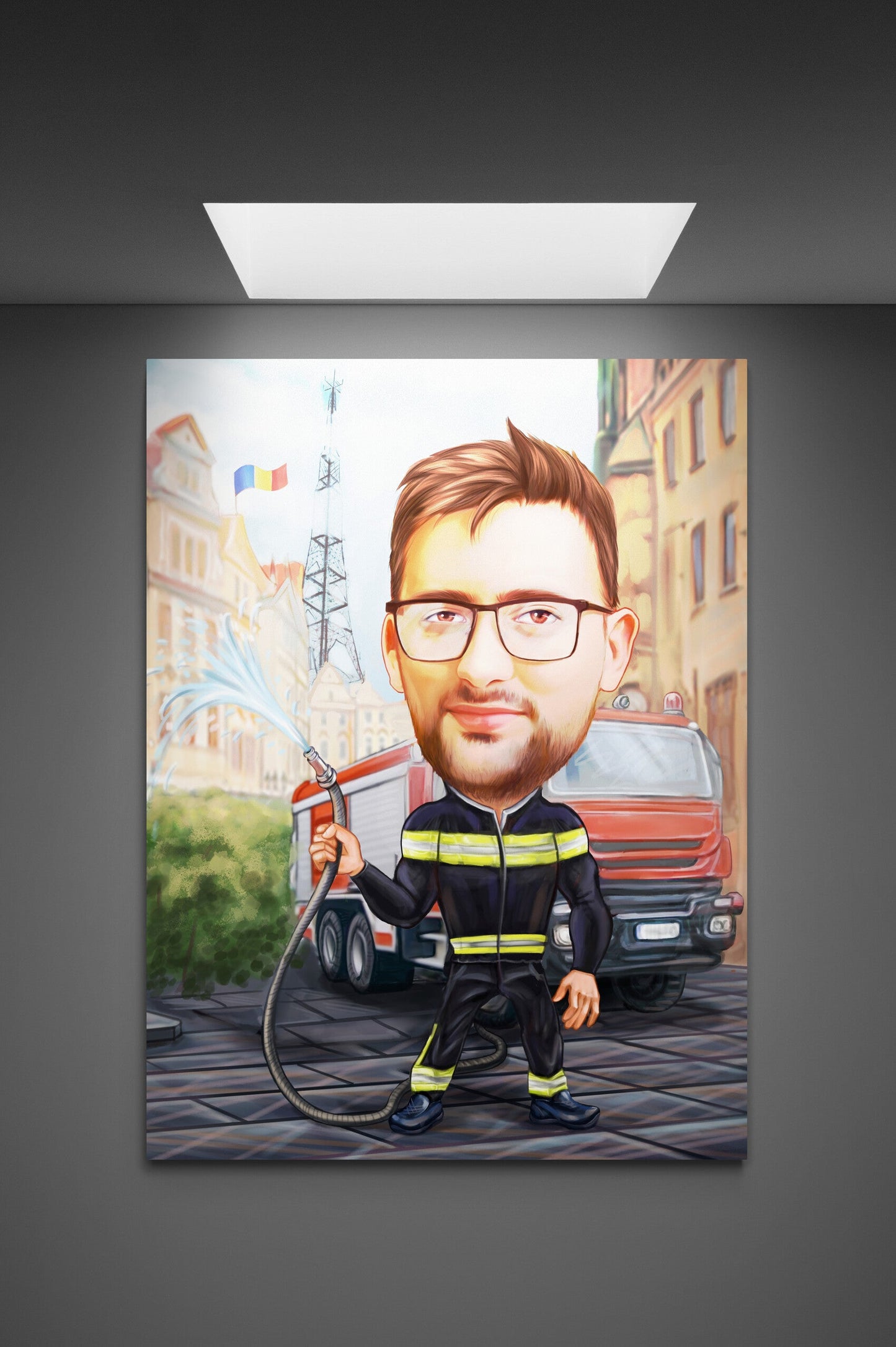 Caricatura pompier in Paris