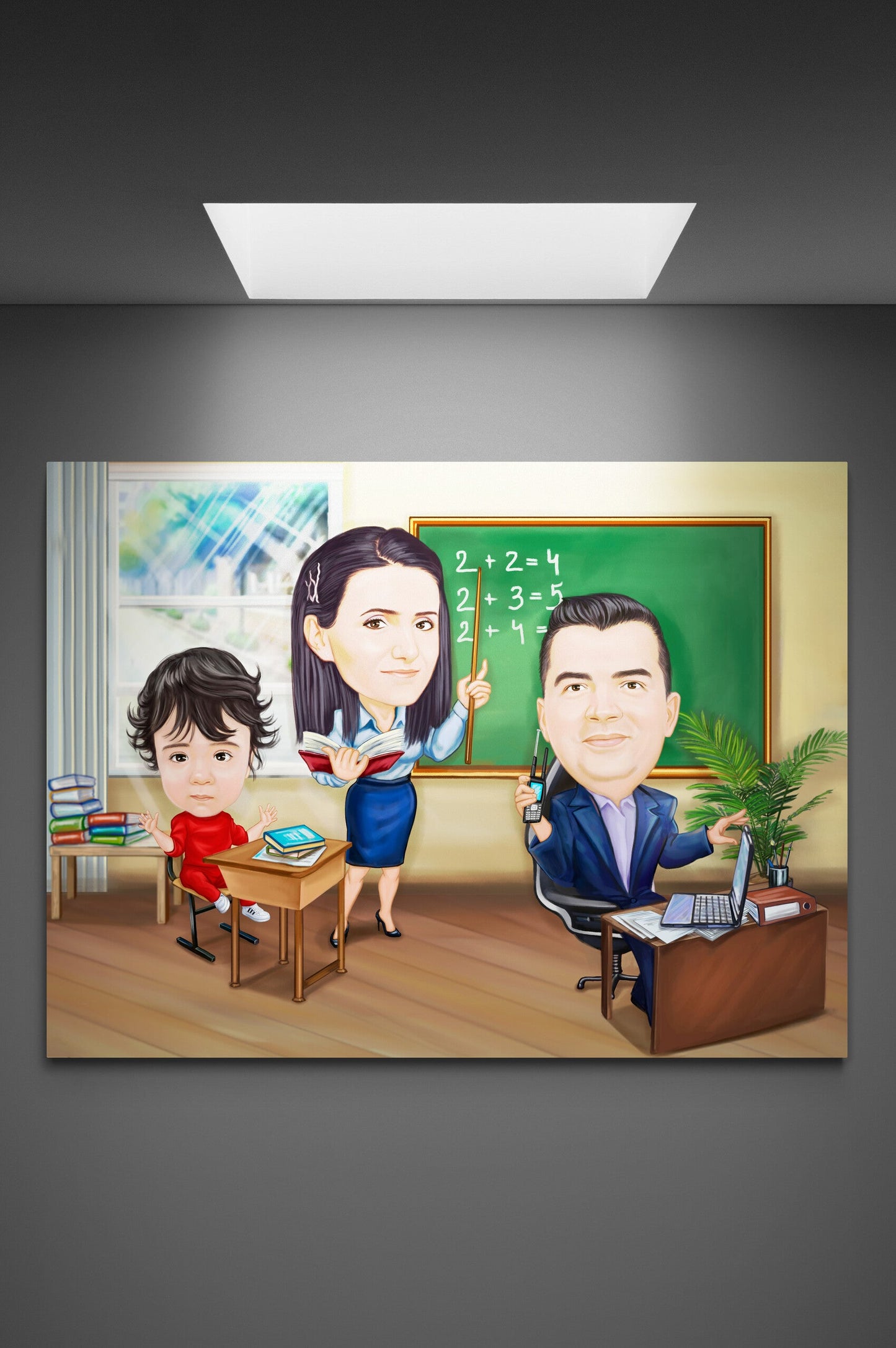 Caricatura de familie scoala acasa