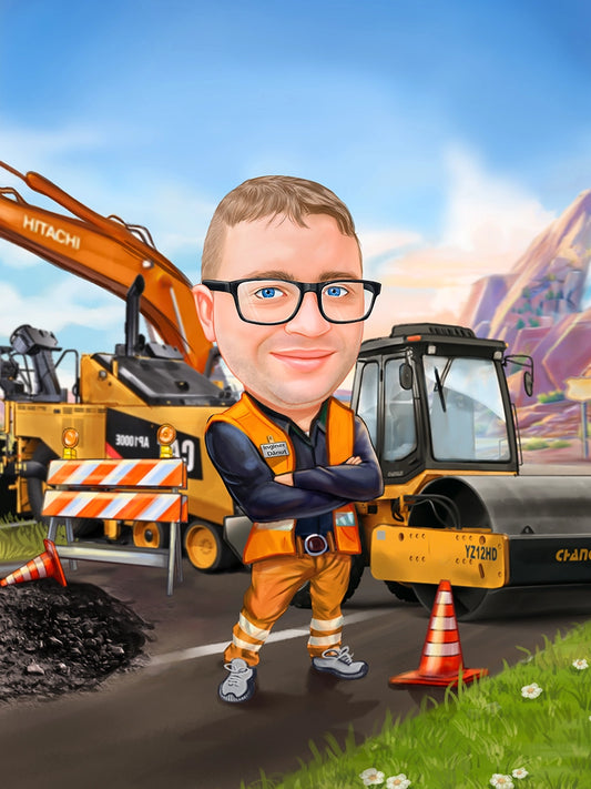 Caricatura Inginer constructor drumuri