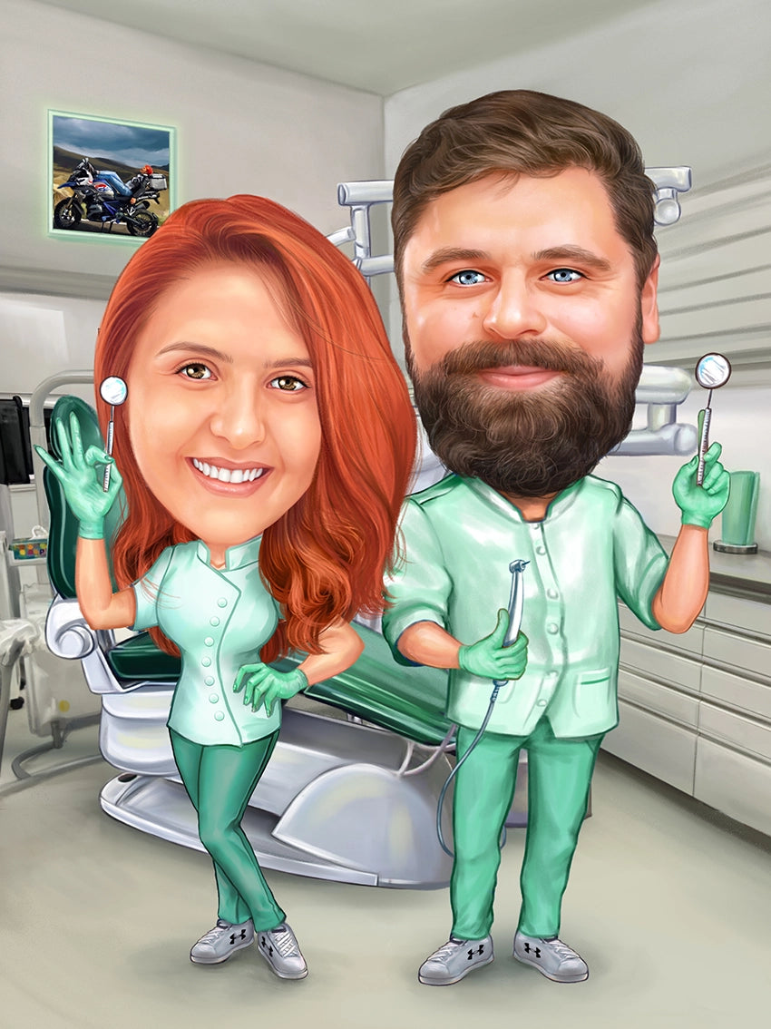 Caricatura Cuplu dentisti
