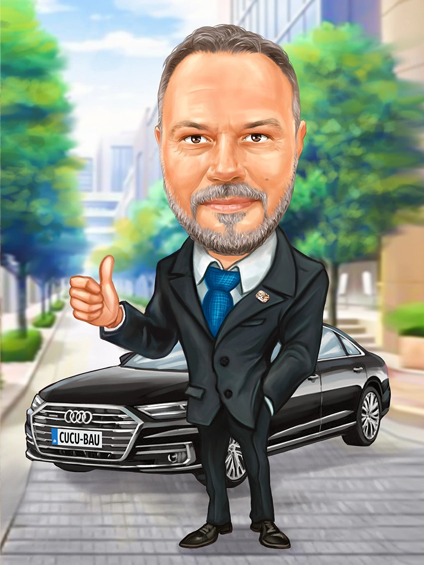 Caricatura barbat cu Audi