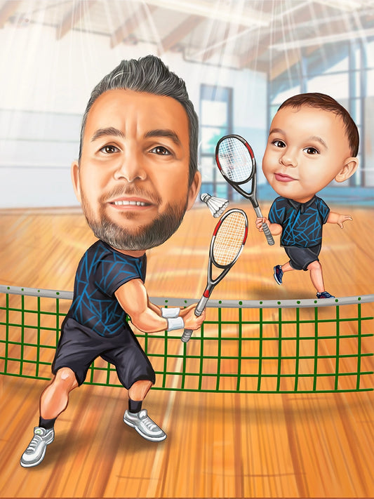 Caricatura Tata+fiul Tenis