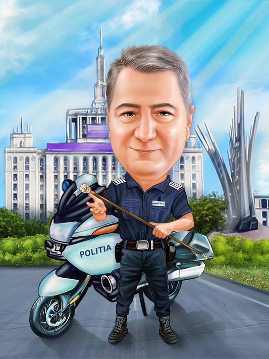 Caricatura Politia cu motocicleta