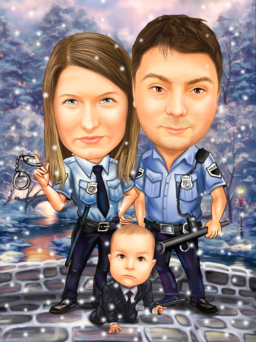 Caricatura de familie bebe politist