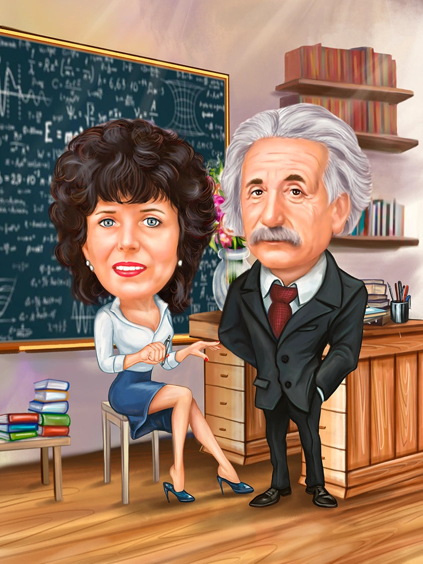 Caricatura profesor si Einstein