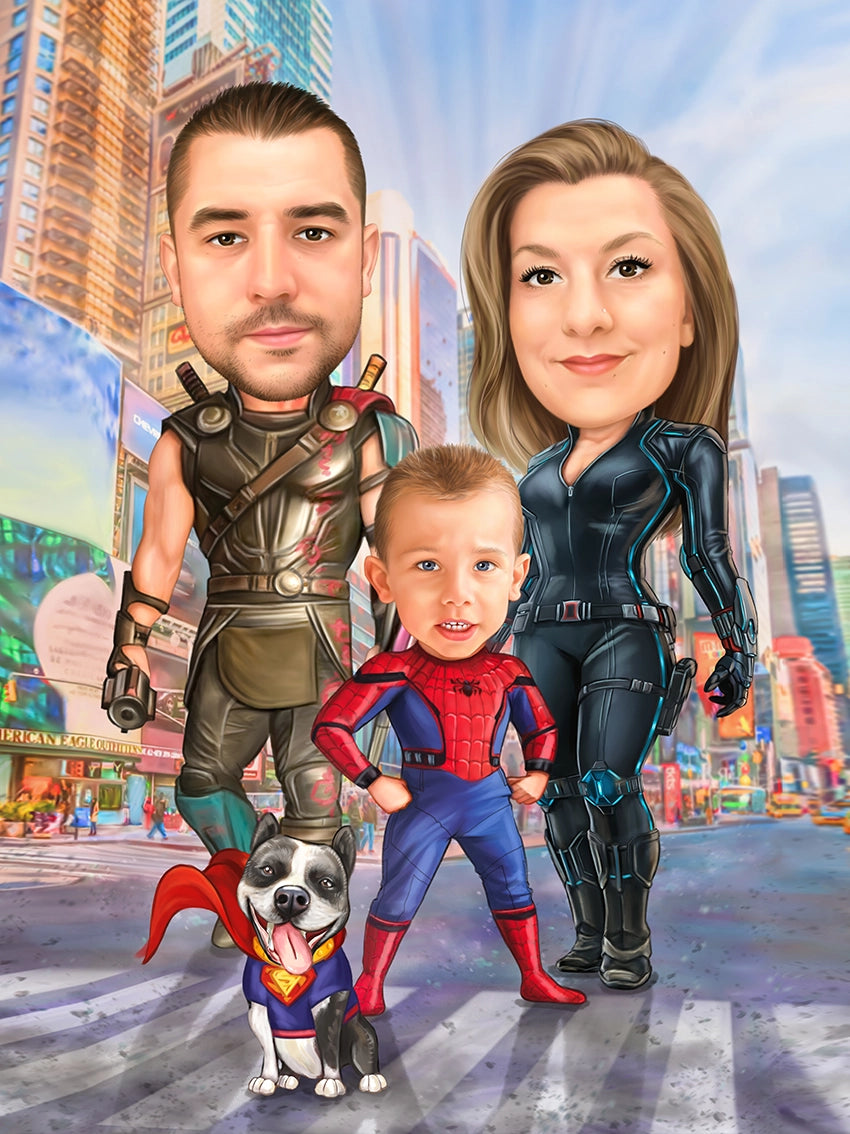 Caricatura familie supereroi