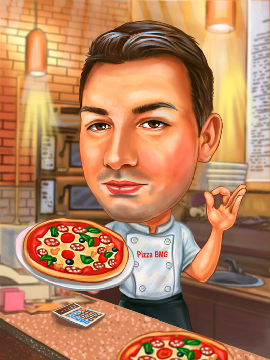 Caricatura chef pizza