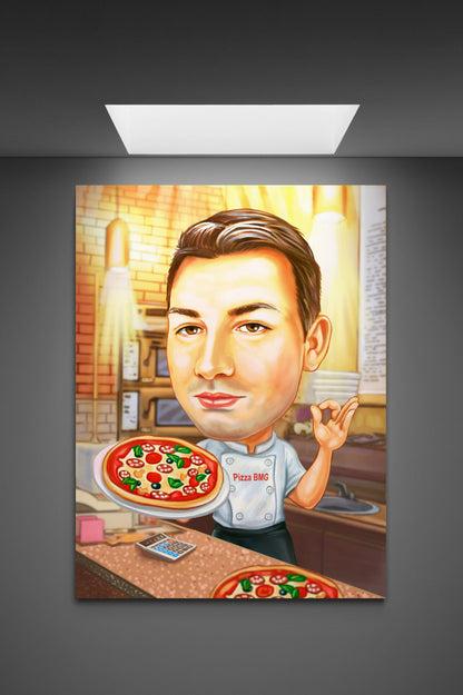 Caricatura chef pizza