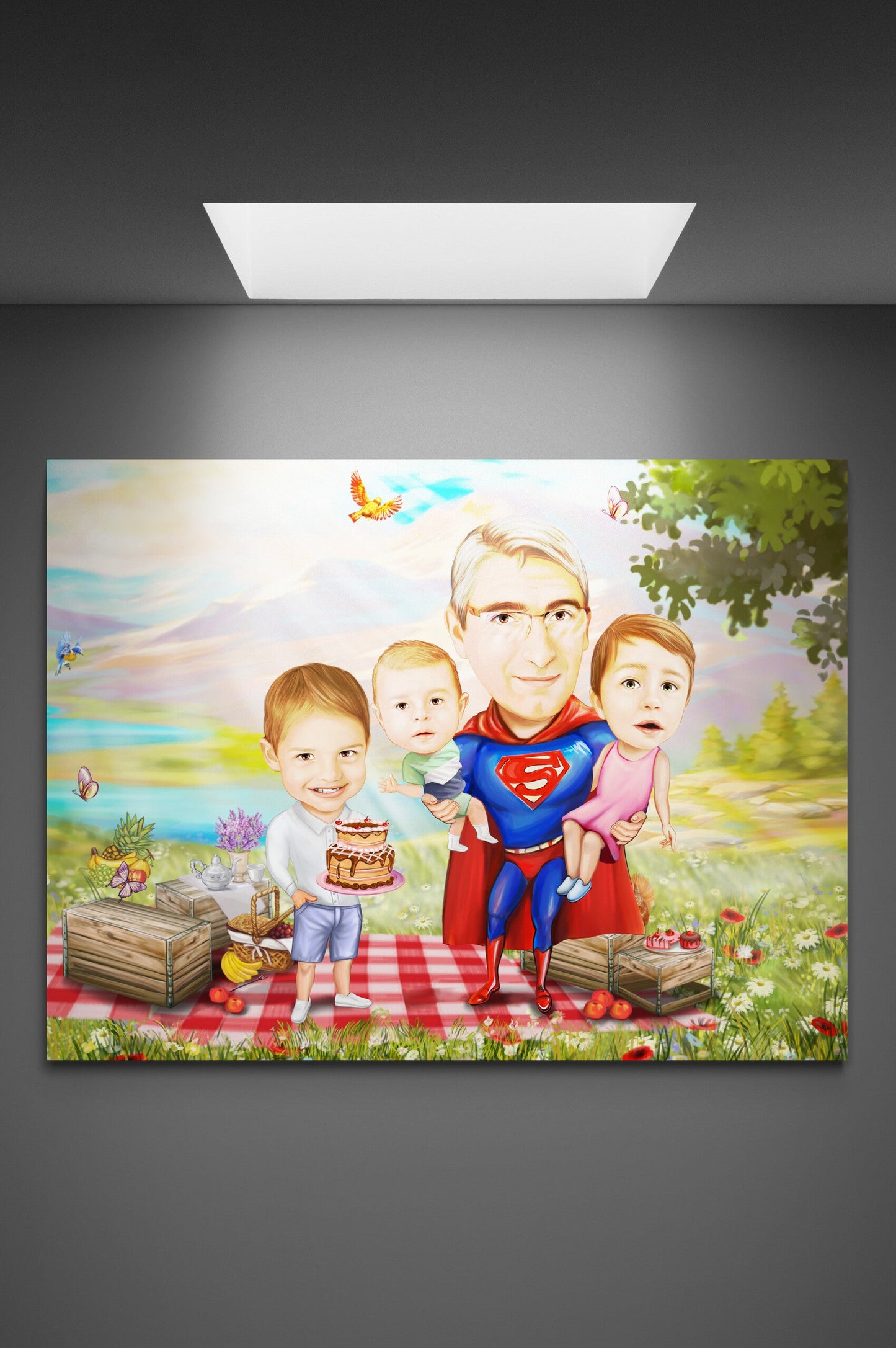 Caricatura de familie la picnic bunicul Superman