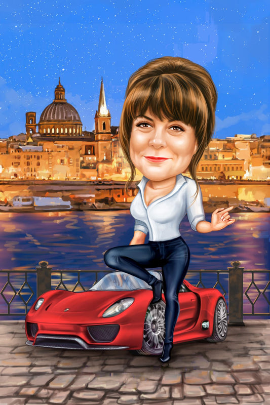 Caricatura cu Porsche
