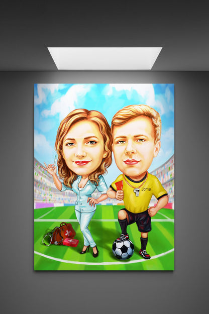 Caricatura cuplu doctor si fotbalist