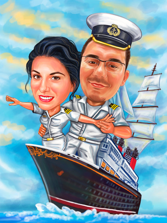 Caricatura cuplu pe Titanic