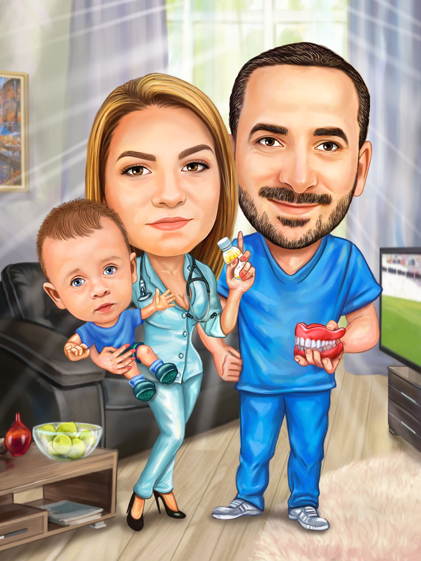 Caricatura de familie la stomatolog