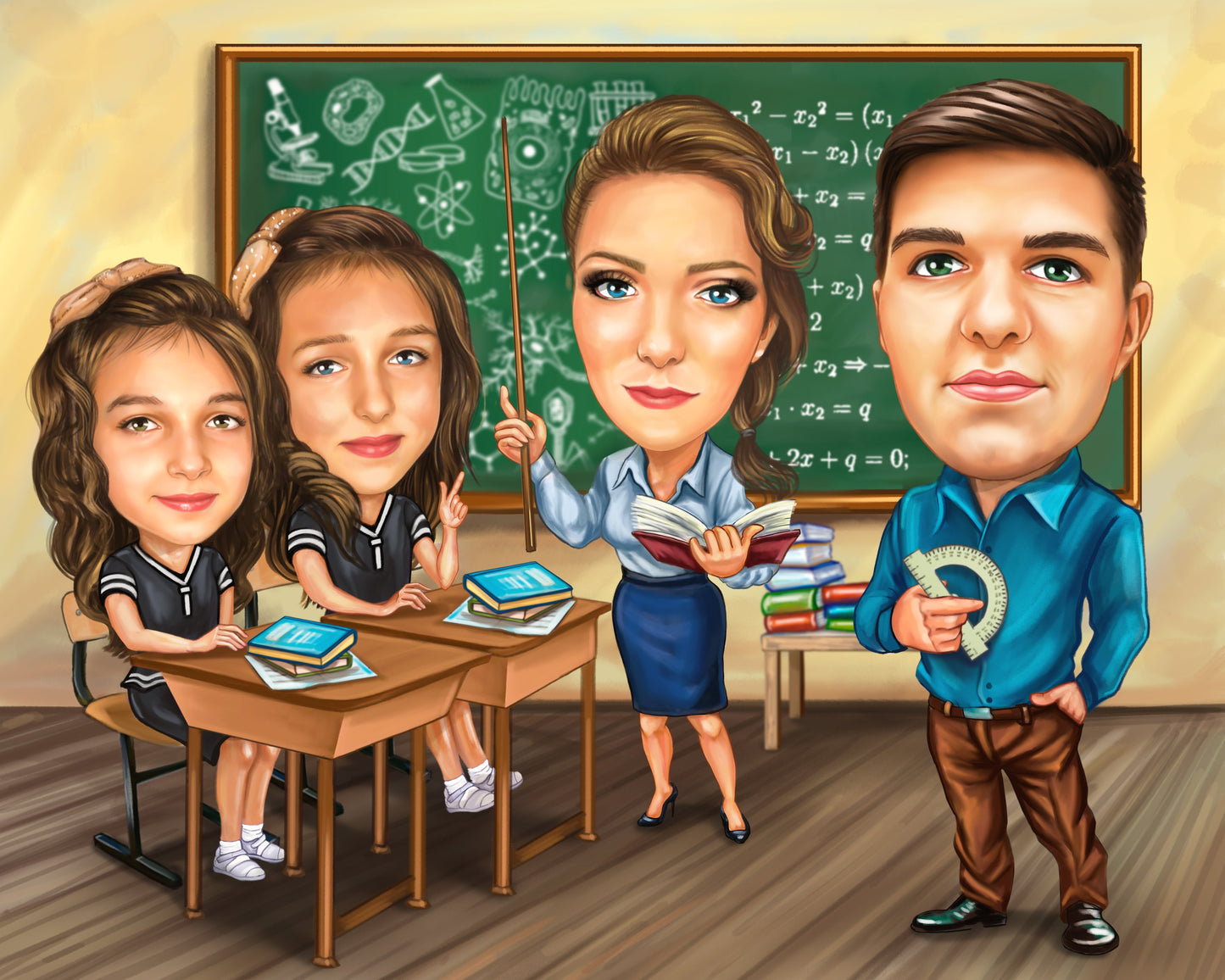 Caricatura familia la scoala