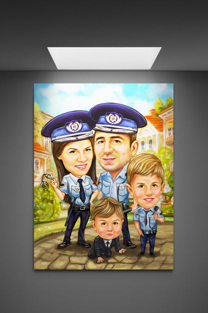 Caricatura familie de politisti