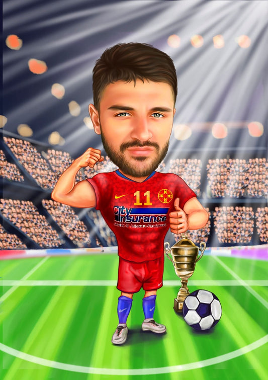 Caricatura fotbalist pe teren