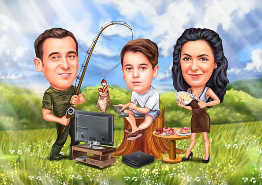 Caricatura funny la gratar si pescuit cu playstation