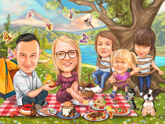 Caricatura de familie funny la picnic linistiti