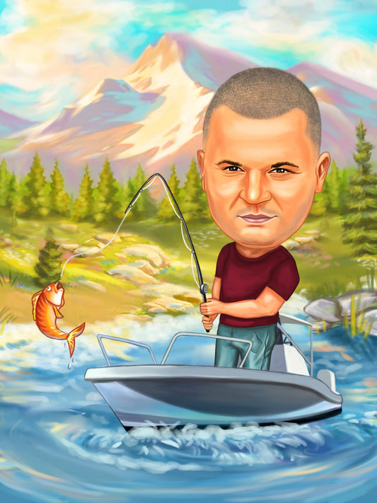 Caricatura la pescuit in natura