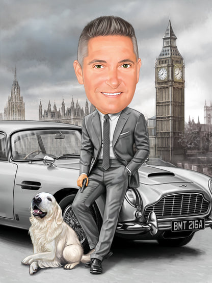 Caricatura like James Bond in Londra