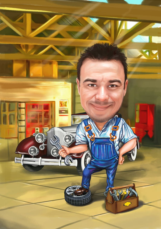 Caricatura mecanic de masini de colectie