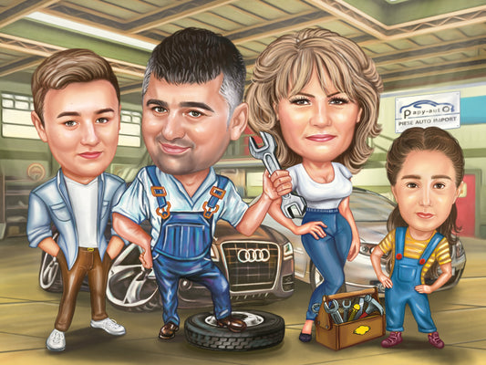 Caricatura de familie mesteri pentru masini
