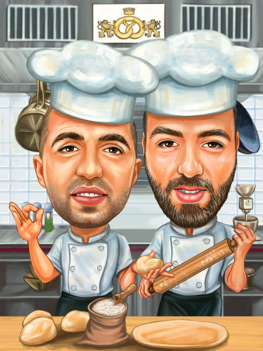 Caricatura patiseri in tandem