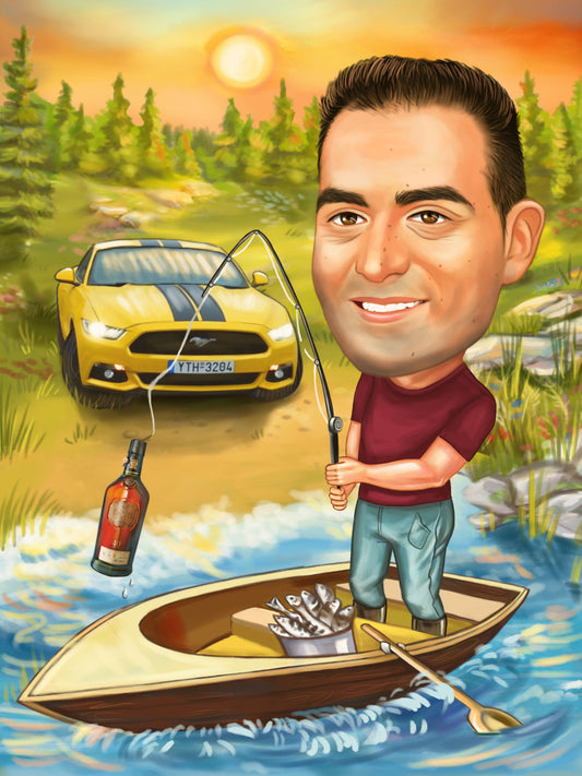 Caricatura pescuind sticle