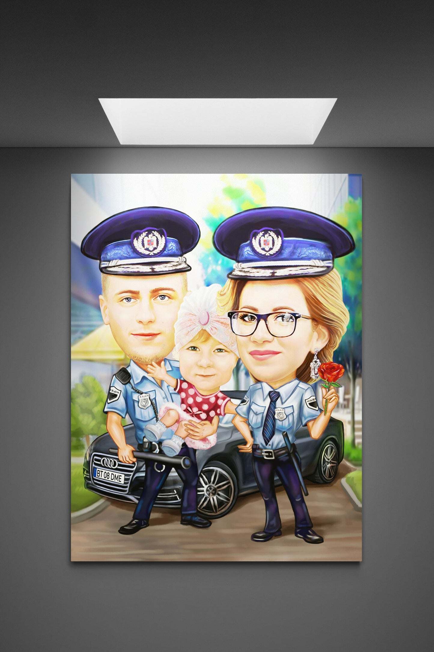 Caricatura de familie politisti cu bebe