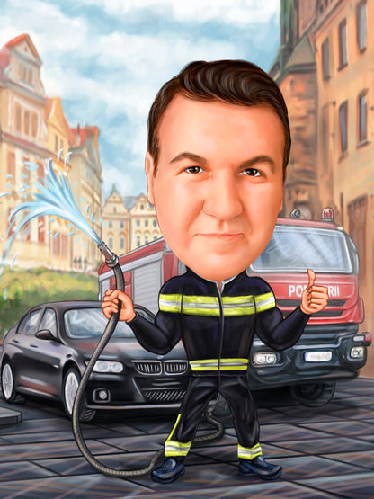 Caricatura pompier cu BMW