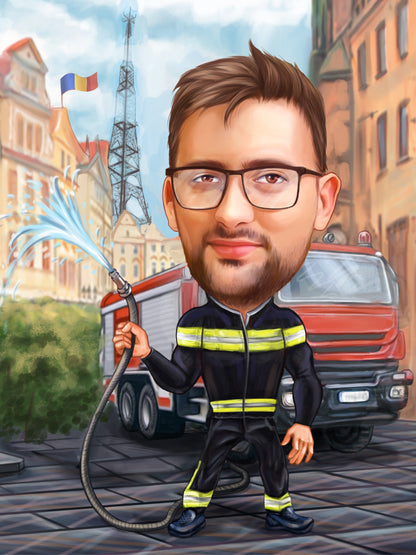Caricatura pompier in Paris