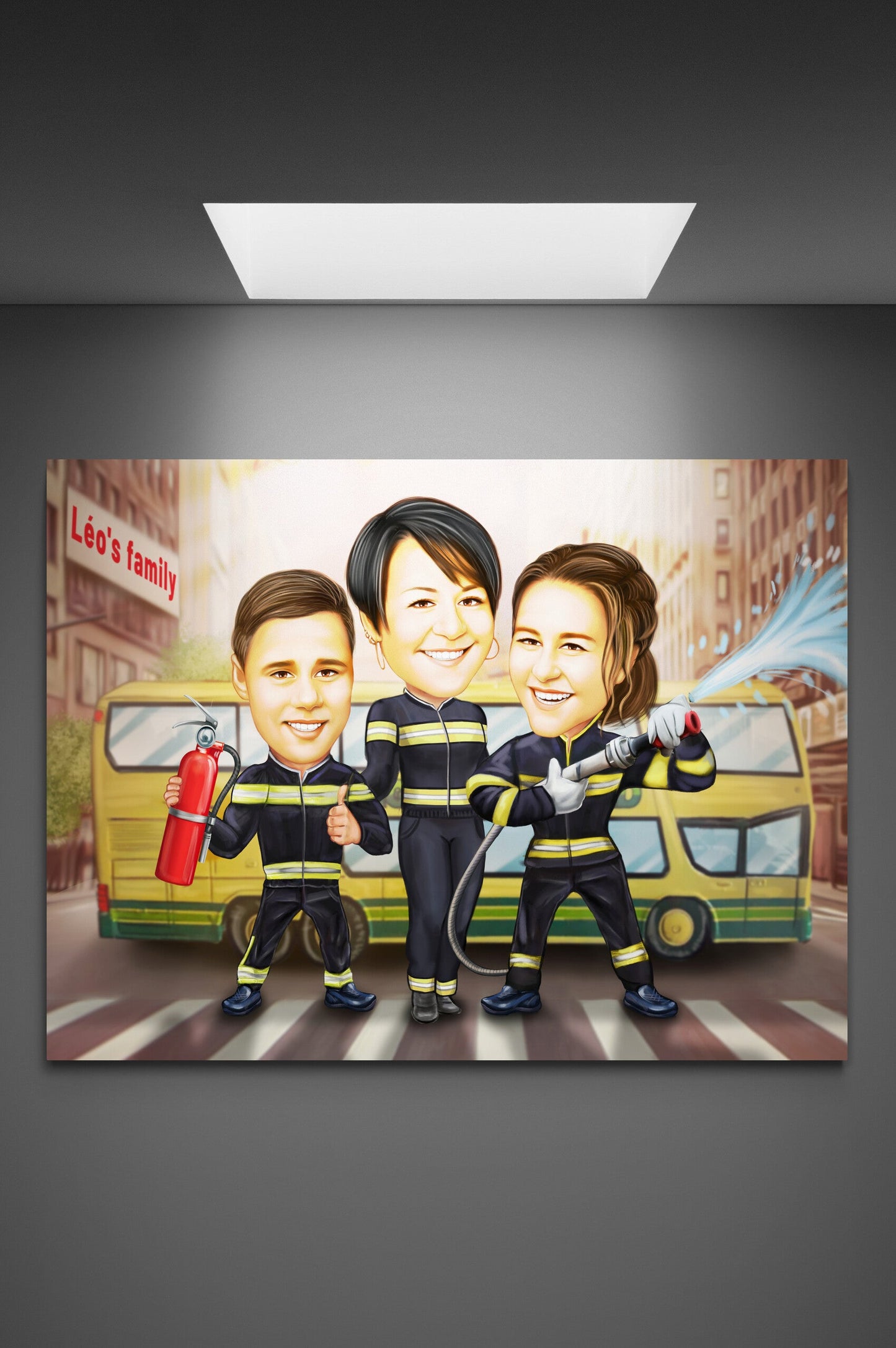 Caricatura pompieri in familie