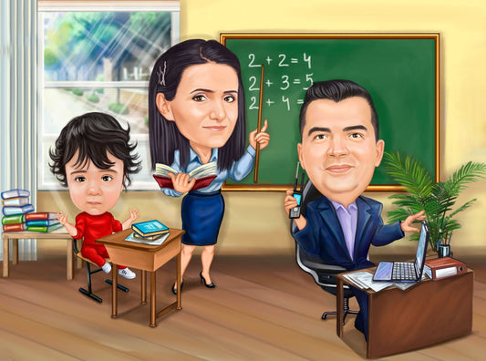 Caricatura de familie scoala acasa